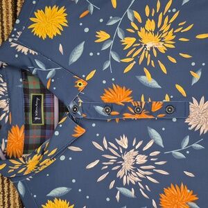 WILLIAM MURRAY Dark Blue Floral Polyester Blend 3XL Mens Golf Polo Shirt